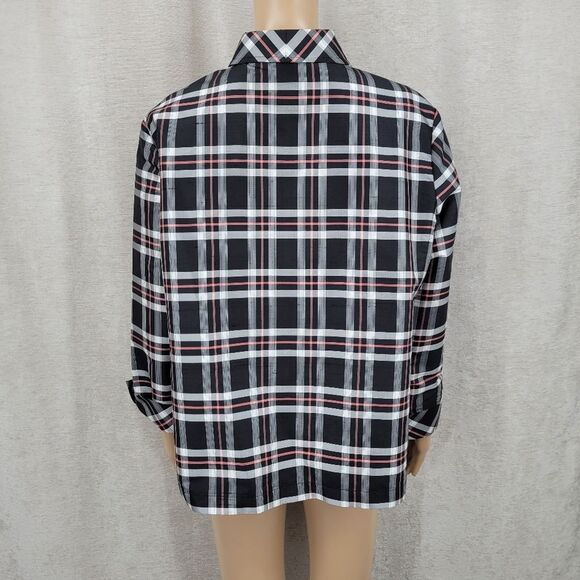 Rafael Silk Plaid Button Up Shirt Blouse Black White Pink - Picture 5 of 11